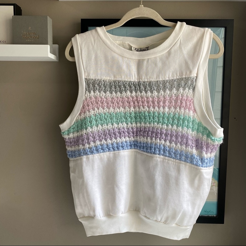 Vintage pastel striped knit sweatshirt tank top M